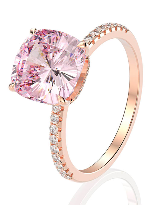 Pink [art. No.: R 0947] 925 Sterling Silver High Carbon Diamond Pink Geometric Luxury Band Ring